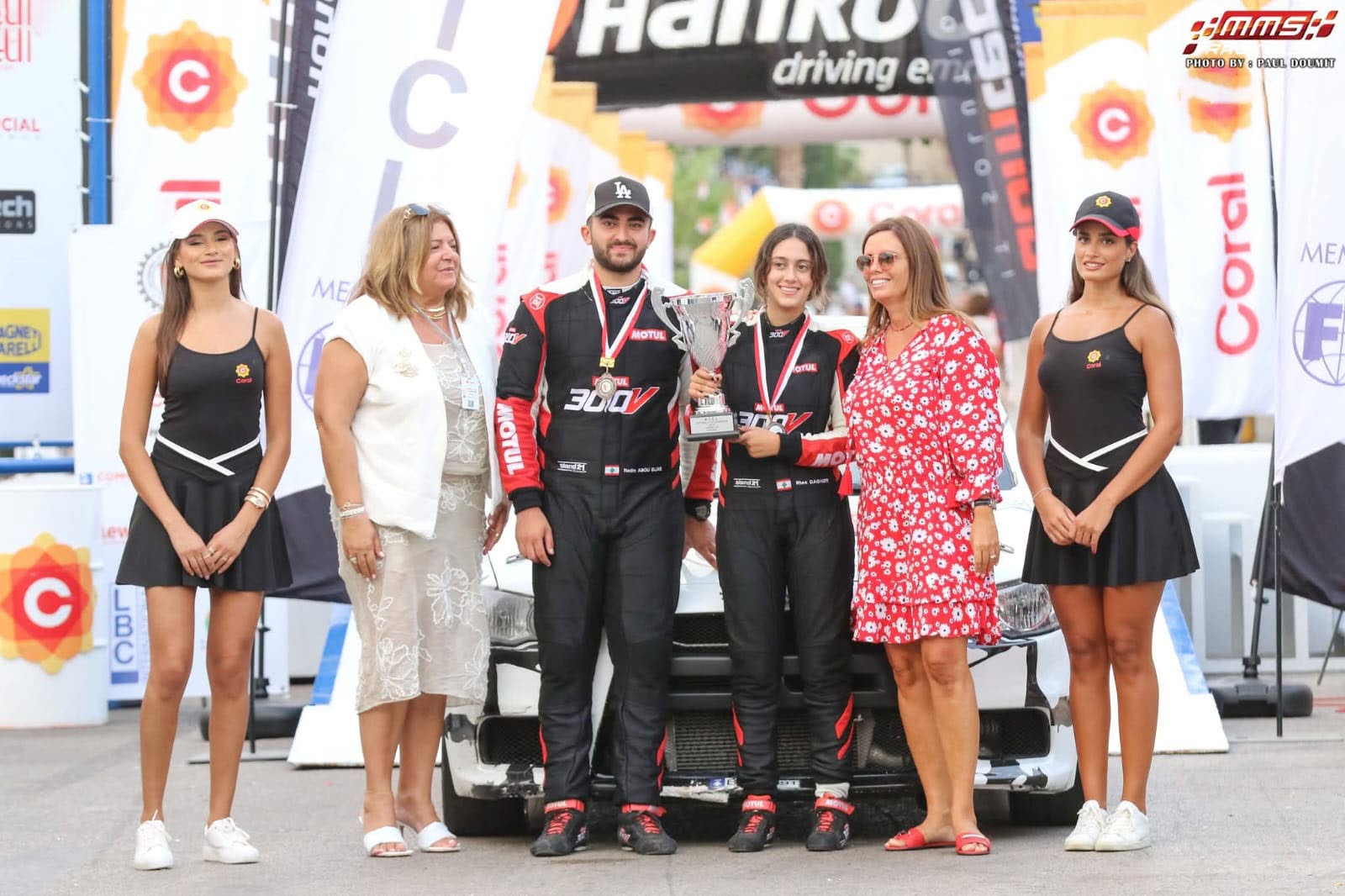 Rhea and her team on the Rally of Lebanon podium